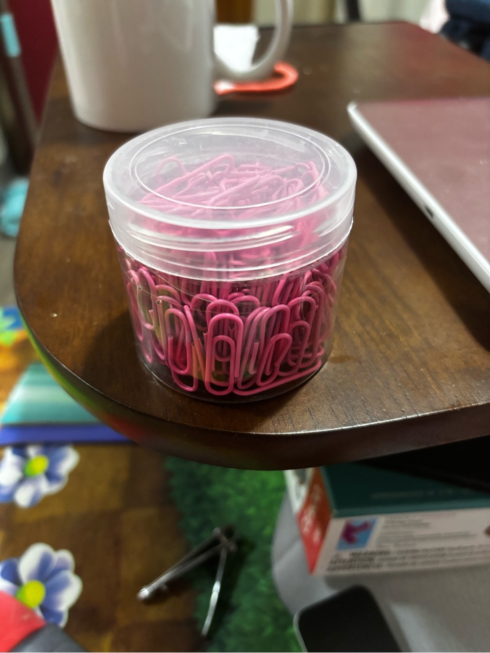 Pink Paper Clips in Clear Storage Jar - Office & Party Supplies